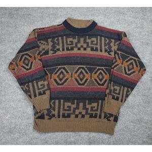 Expressions Worldwide Knit Sweater Men's Large Abstract Geometric AOP